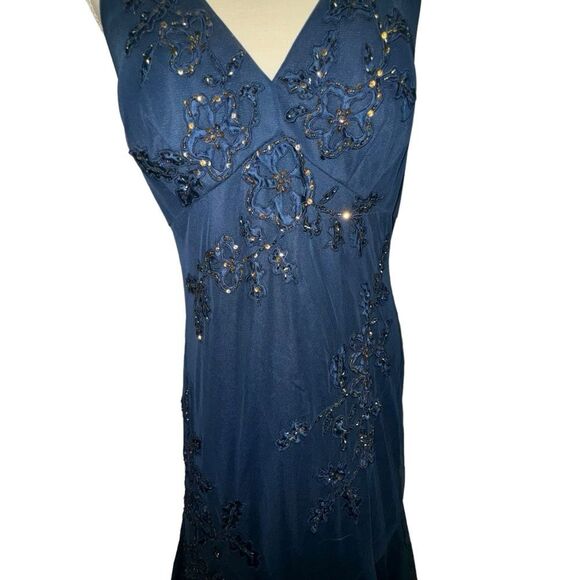 Xscape Solid Dark Blue Strapless Halter mermaid Formal long Dress Floral size 16 - Picture 3 of 16